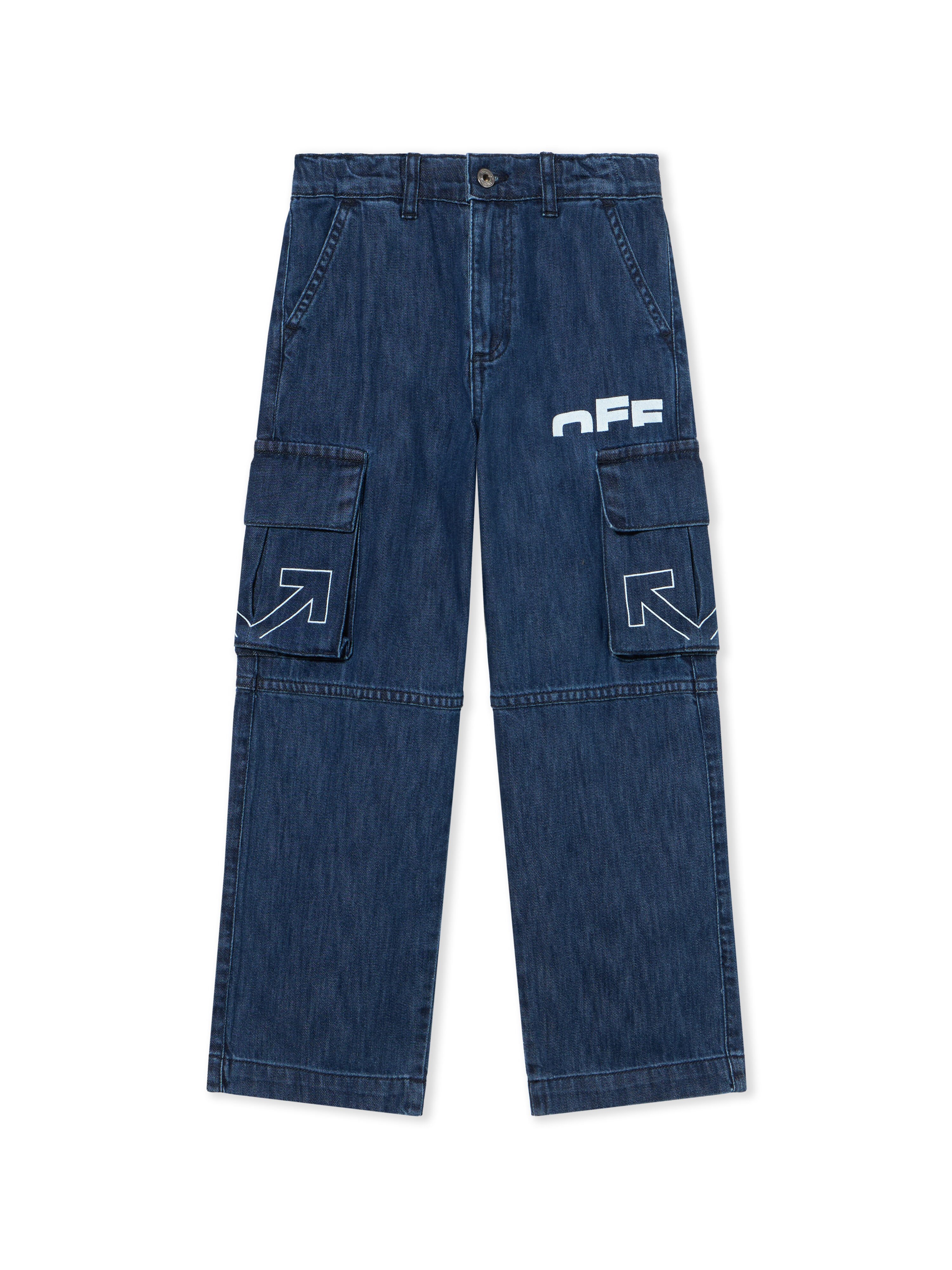 OFF WHITE Type Logo Denim Cargo Pants INDIGO - WHITE OBYB002F25DEN001