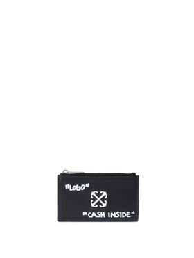 OFF WHITE Black Jitney Quote Zipped Card Case BLACK OWND047C99LEA001