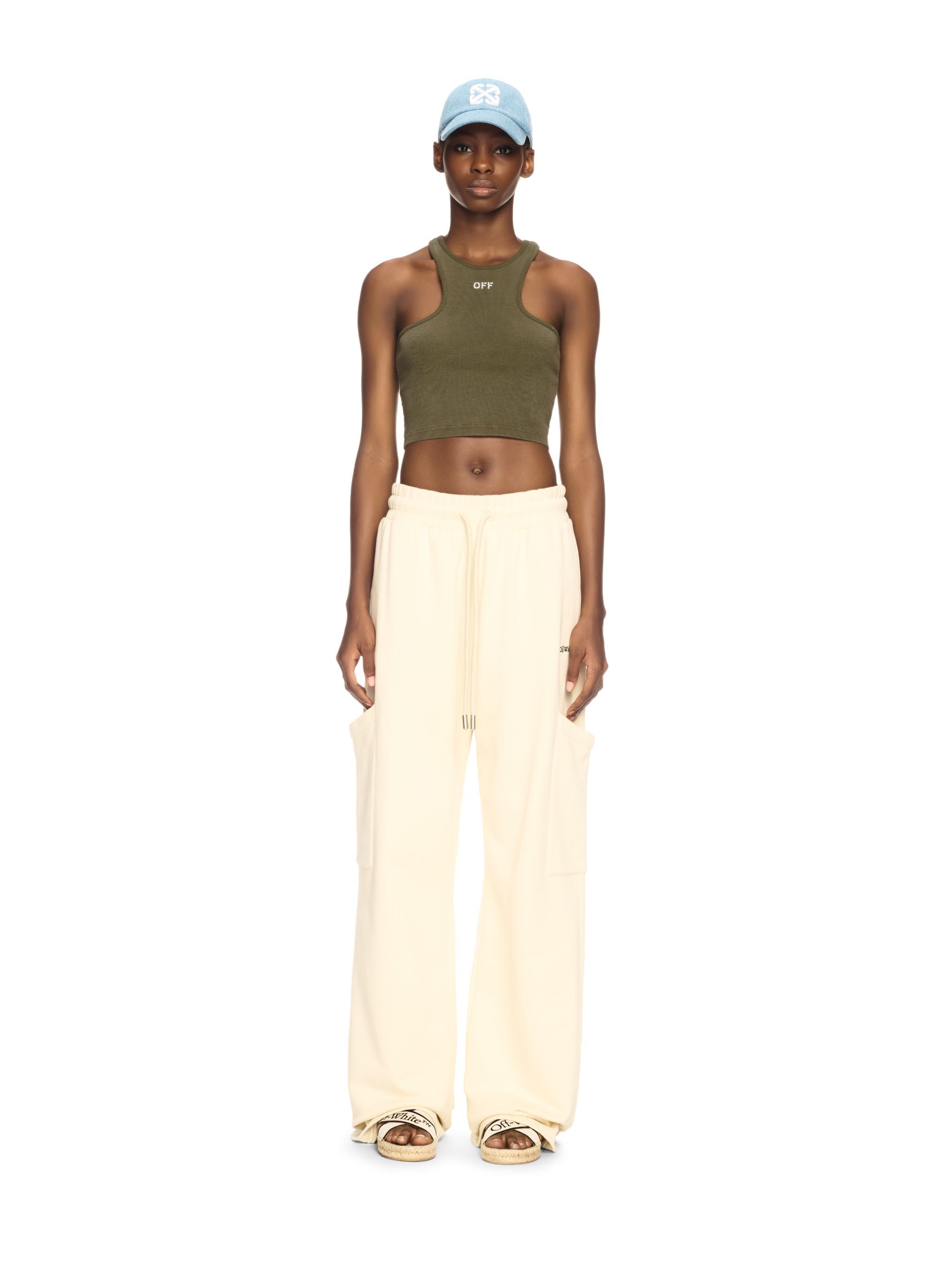 OFF WHITE Green Stamp Ribbed Rowing Top GREEN OWAD086S25JER002
