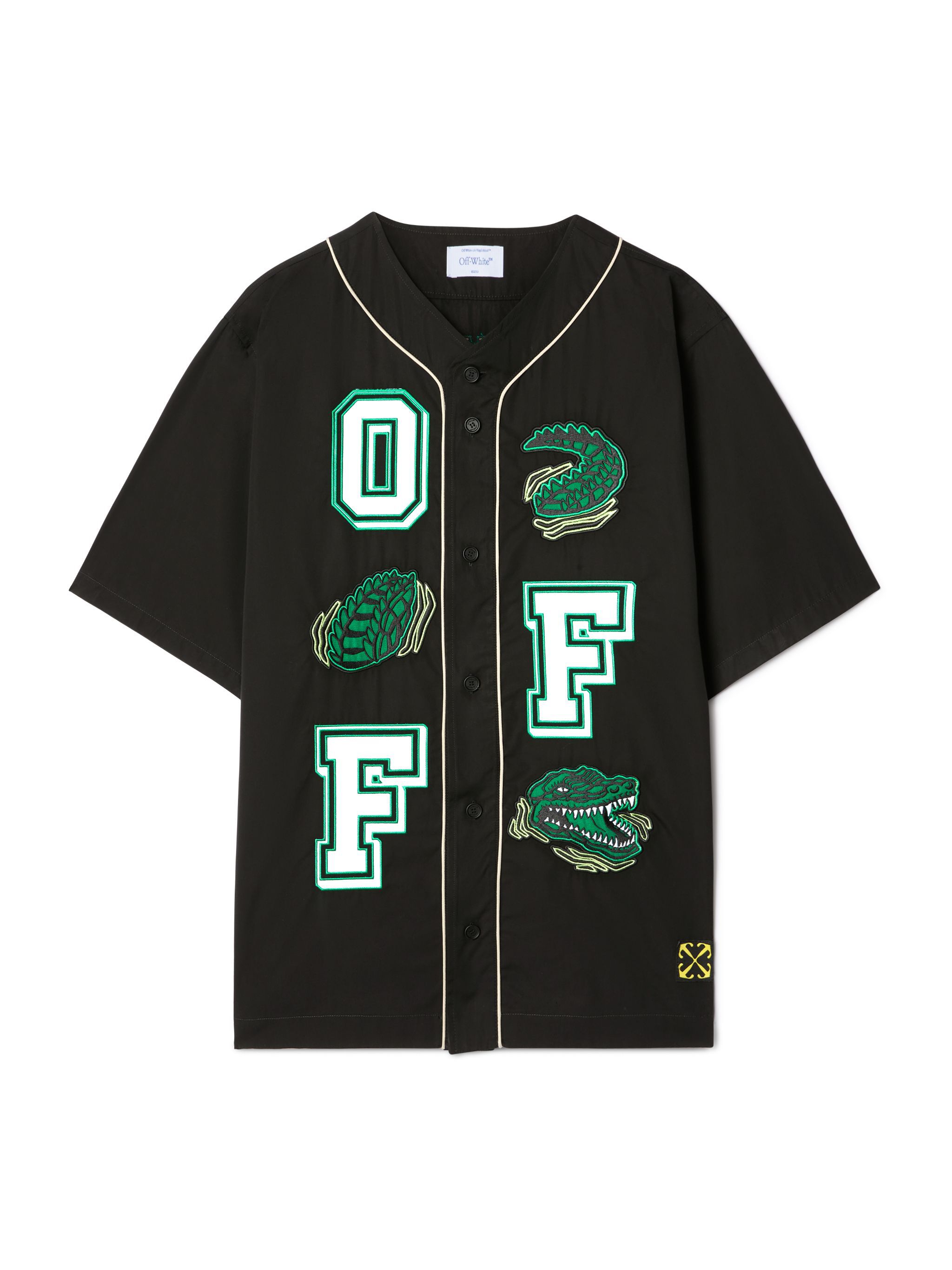 OFF WHITE Maglia Da Baseball Nera Con Motivo Crocodile NERO OMGG014S25FAB002