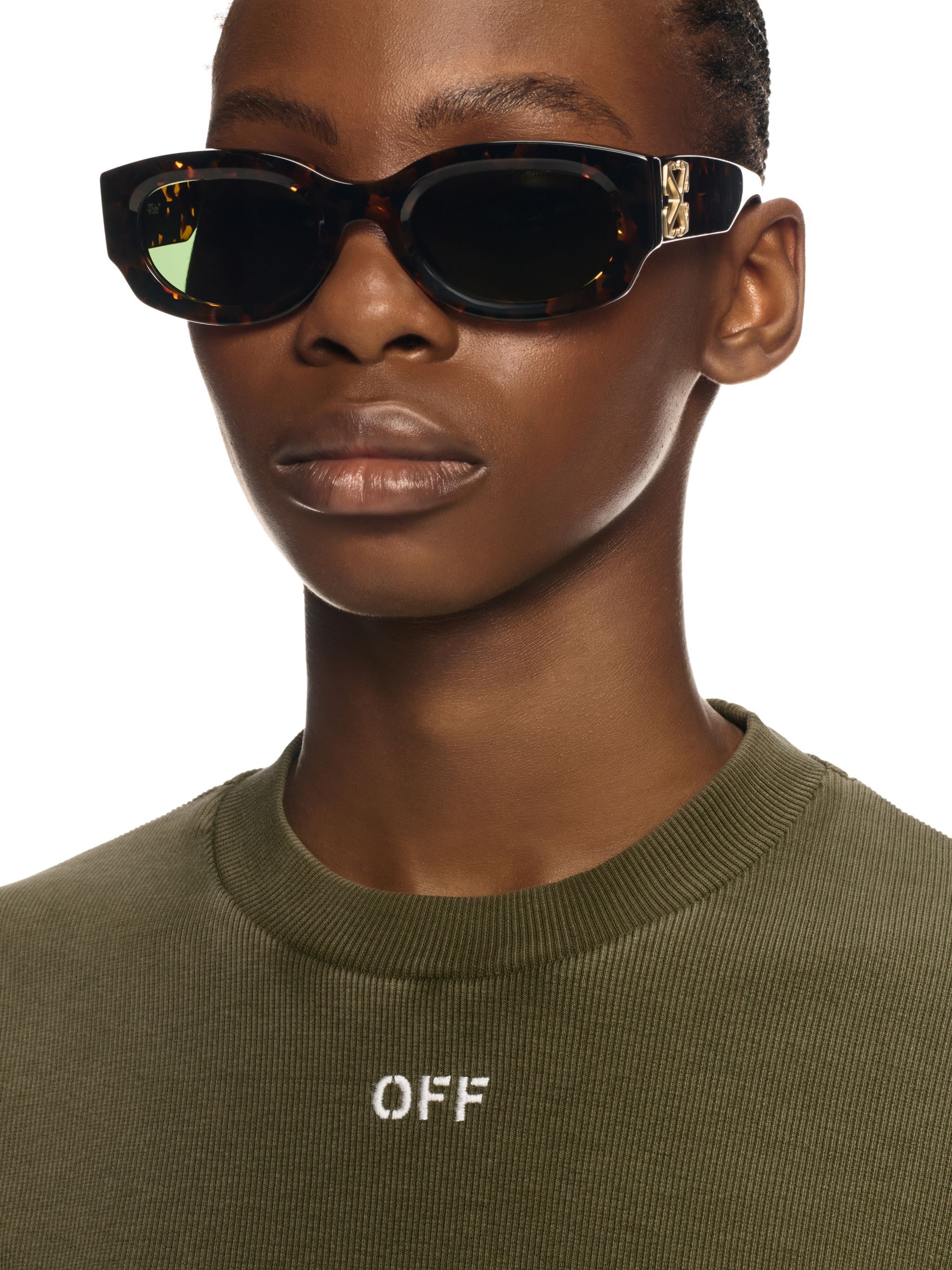 OFF WHITE Green Stamp Cropped T-Shirt GREEN OWAA081S25JER002