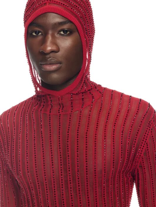 Crystal Light Rib Knit Hoodie OFF WHITE Crystal Light Rib Knit Hoodie RED OMHU032Z25KNI001
