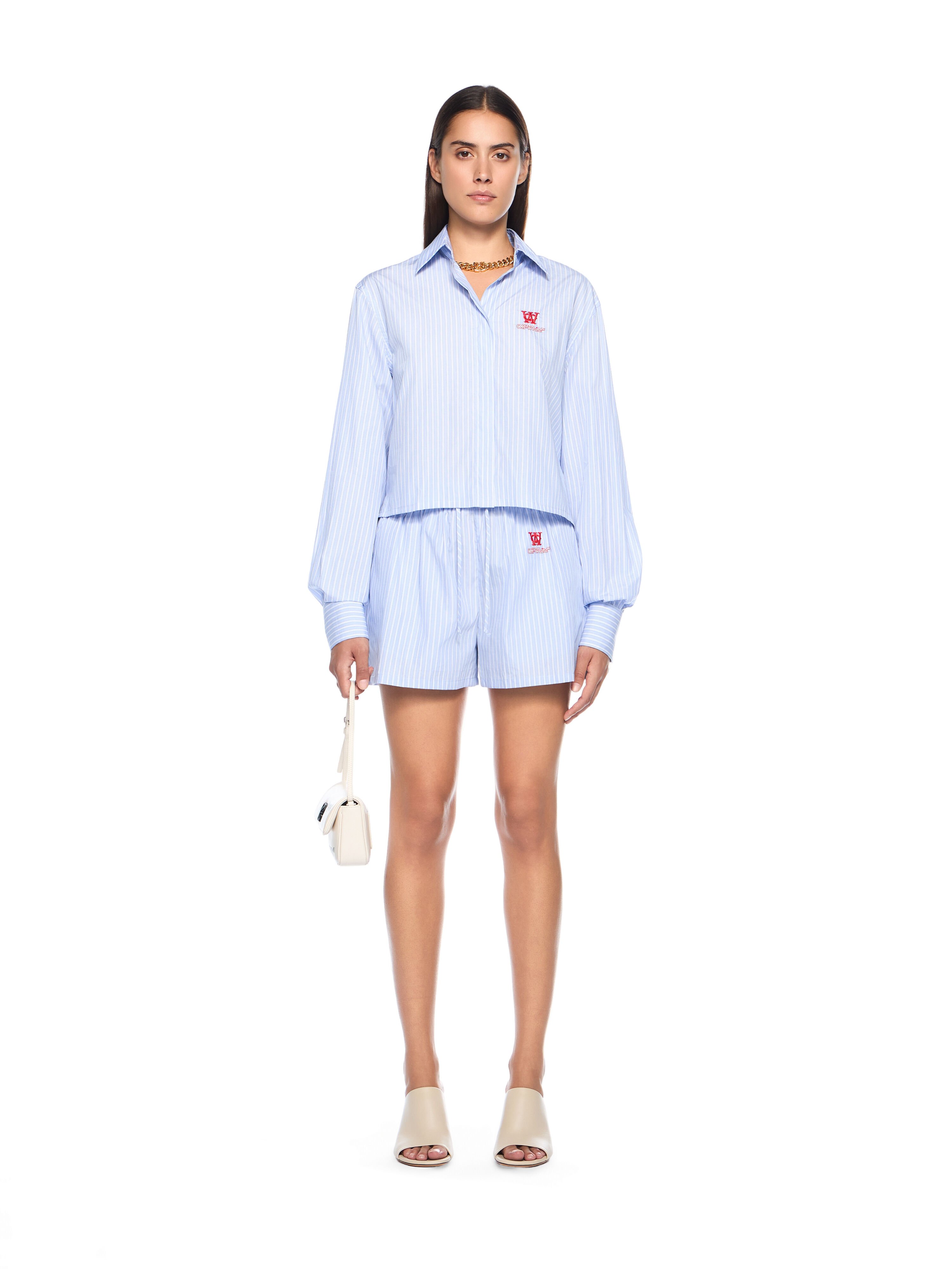 OFF WHITE Striped Poplin Shirt KENTUCKY BLUE-RED DAHLIA OWGE02AF25FAB001