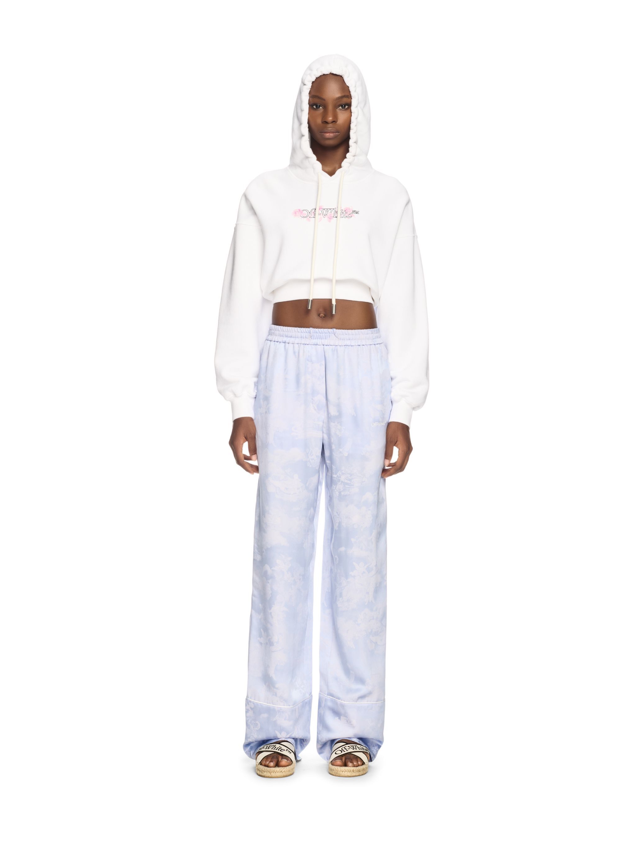 OFF WHITE White Bookish Rose Cropped Hoodie WHITE OWBB056S25FLE001