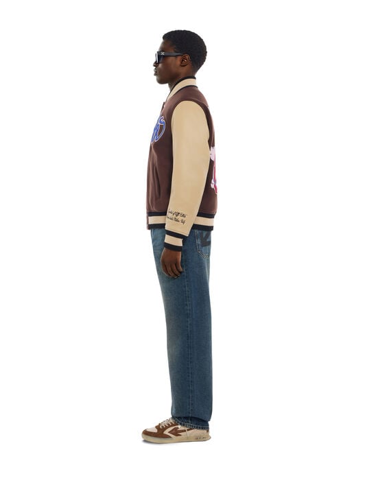 Cat Off Leather and Wool Varsity Jacket OFF WHITE Cat Off Leather and Wool Varsity Jacket FRENCH ROAST 44MJA122F26L001