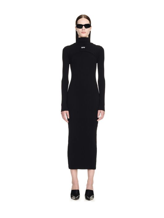 OFF WHITE Abito Midi Nero A Coste Con Logo Off NERO OWDB495C99JER001