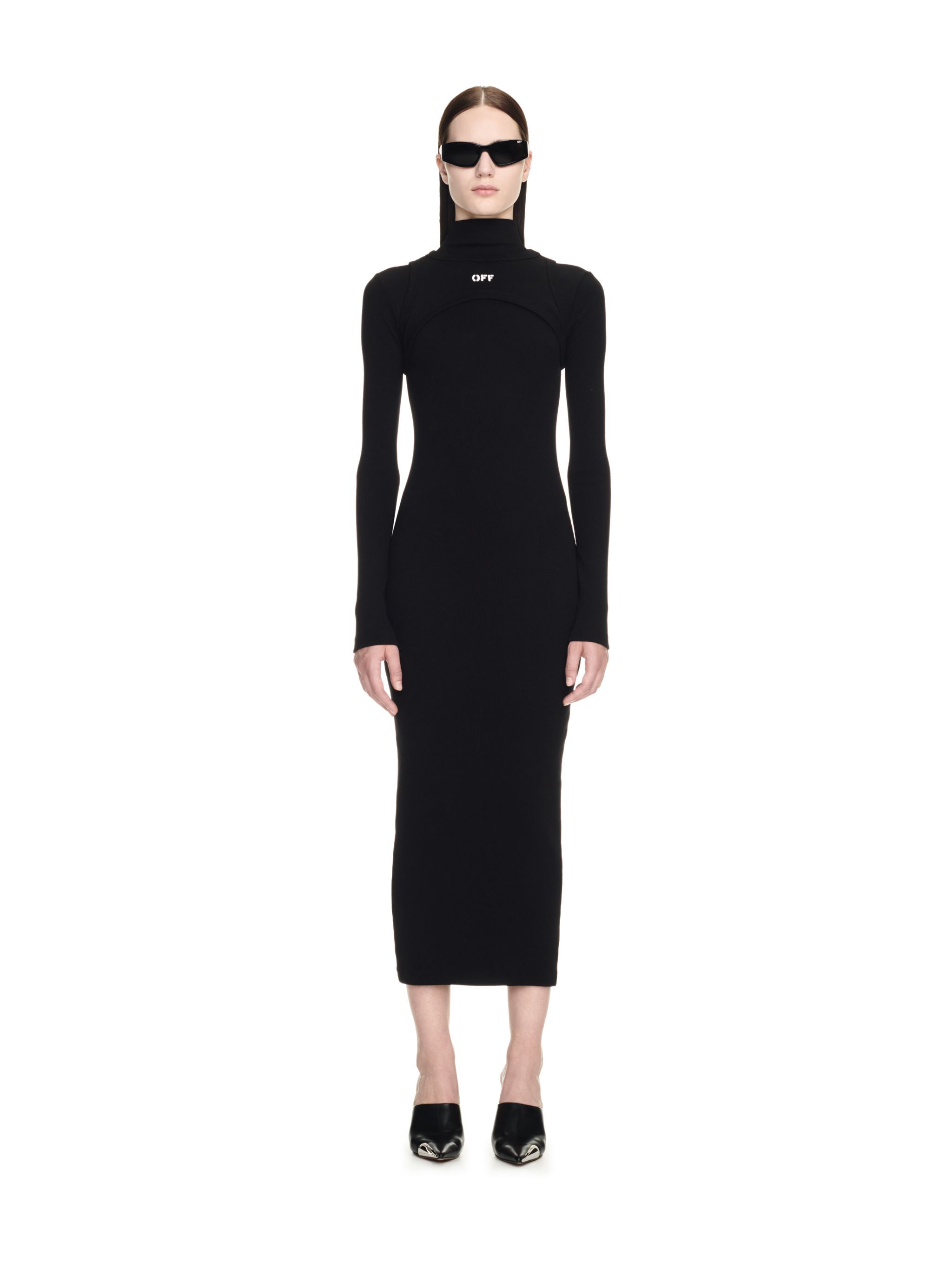 OFF WHITE Abito Midi Nero A Coste Con Logo Off NERO OWDB495C99JER001