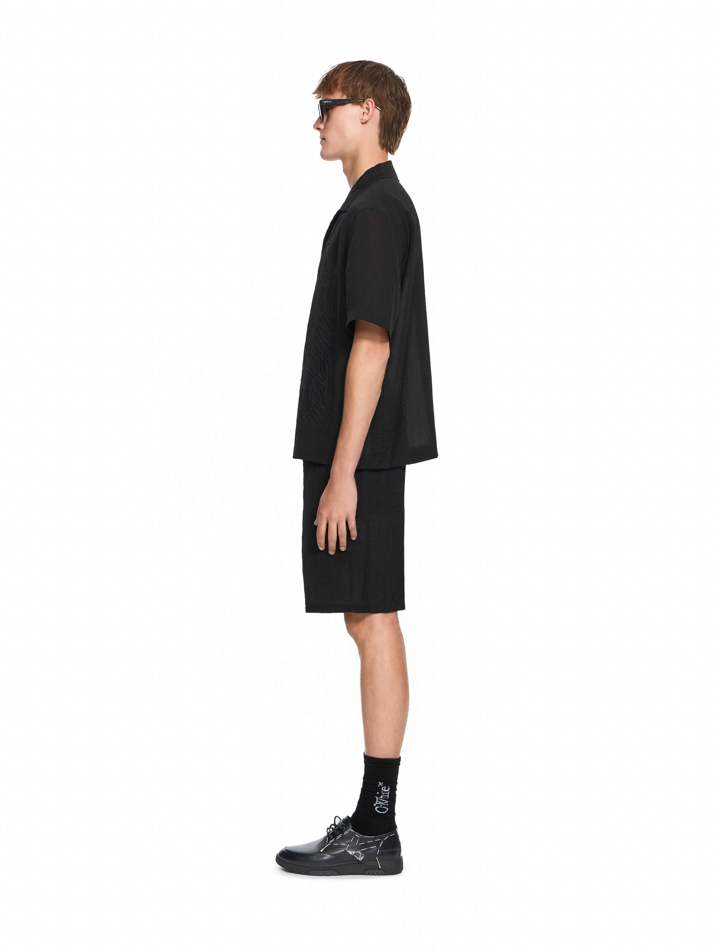 OFF WHITE Handstyle Logo Organza Bowling Shirt BLACK 44MGG01QF26F003