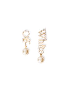OFF WHITE Strass + Pearl Logo Earrings GOLD OWOB13HC99MET001
