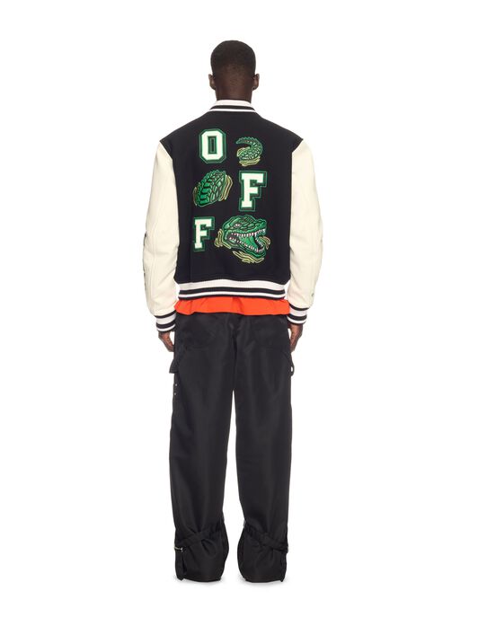 OFF WHITE Crocodile Wool/Leather Varsity Jacket BLACK OMJA122S25LEA002