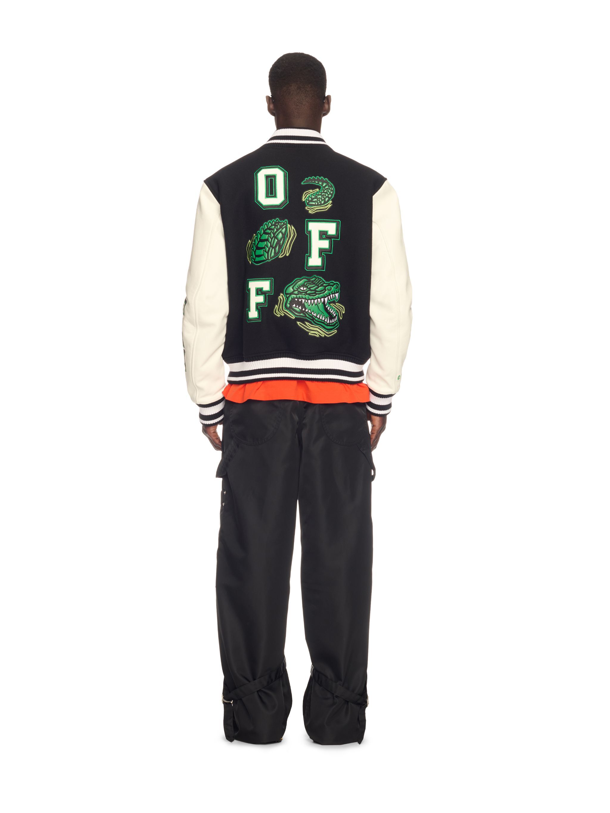 OFF WHITE Crocodile Wool/Leather Varsity Jacket BLACK OMJA122S25LEA002