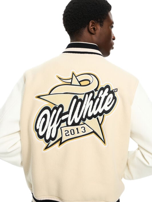 OFF WHITE Star Logo Lea Wool Varsity Jkt CREAM 44XJA122S26L002