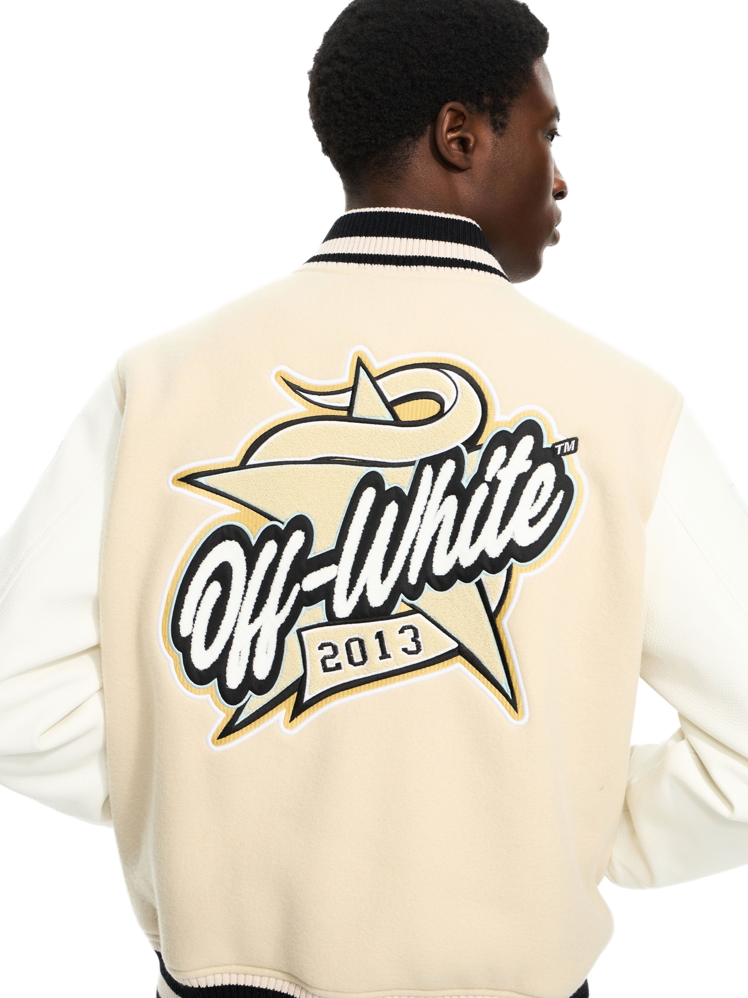 OFF WHITE Star Logo Lea Wool Varsity Jkt CREAM 44XJA122S26L002