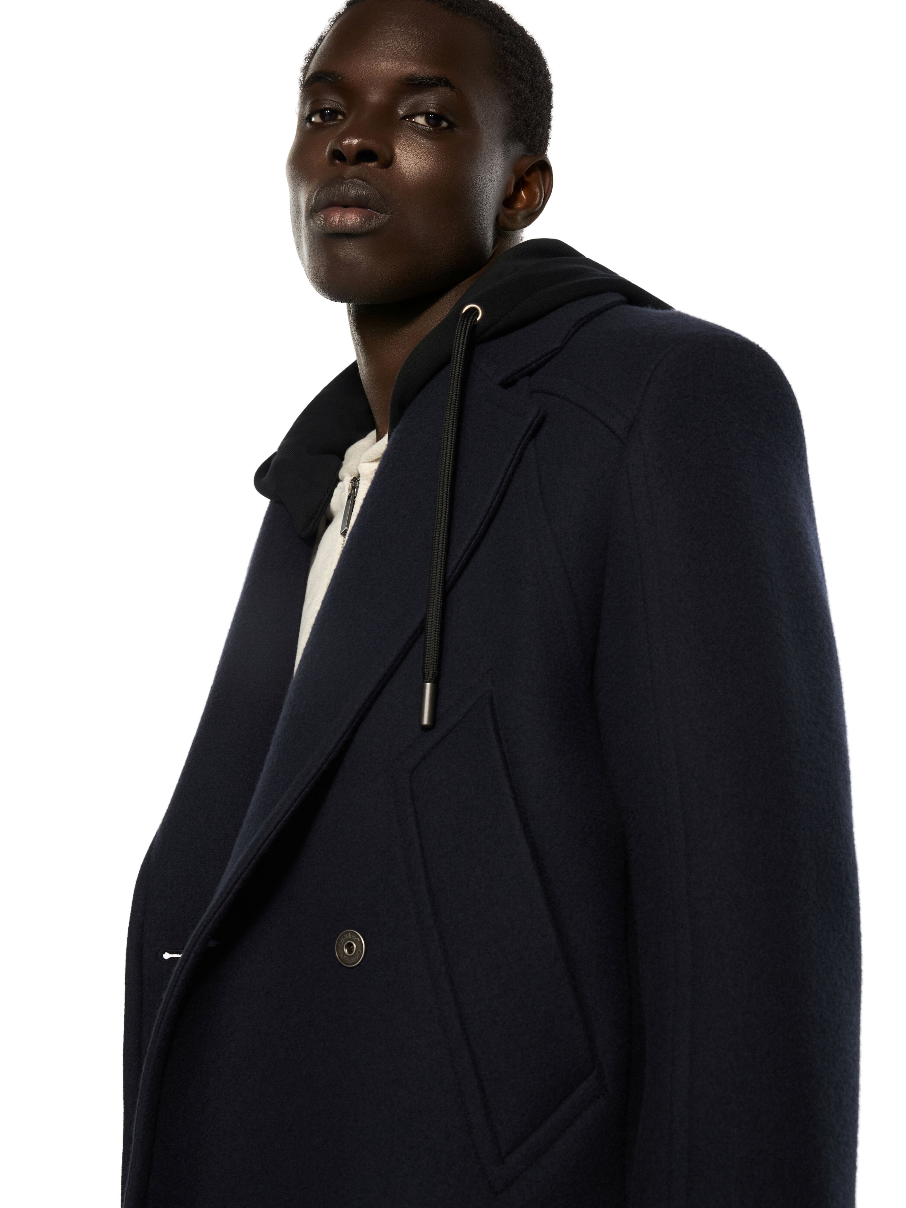OFF WHITE Wool Varsity Hooded Double-Breasted Coat BLUE GRAPHITE 44MER09UF26F001