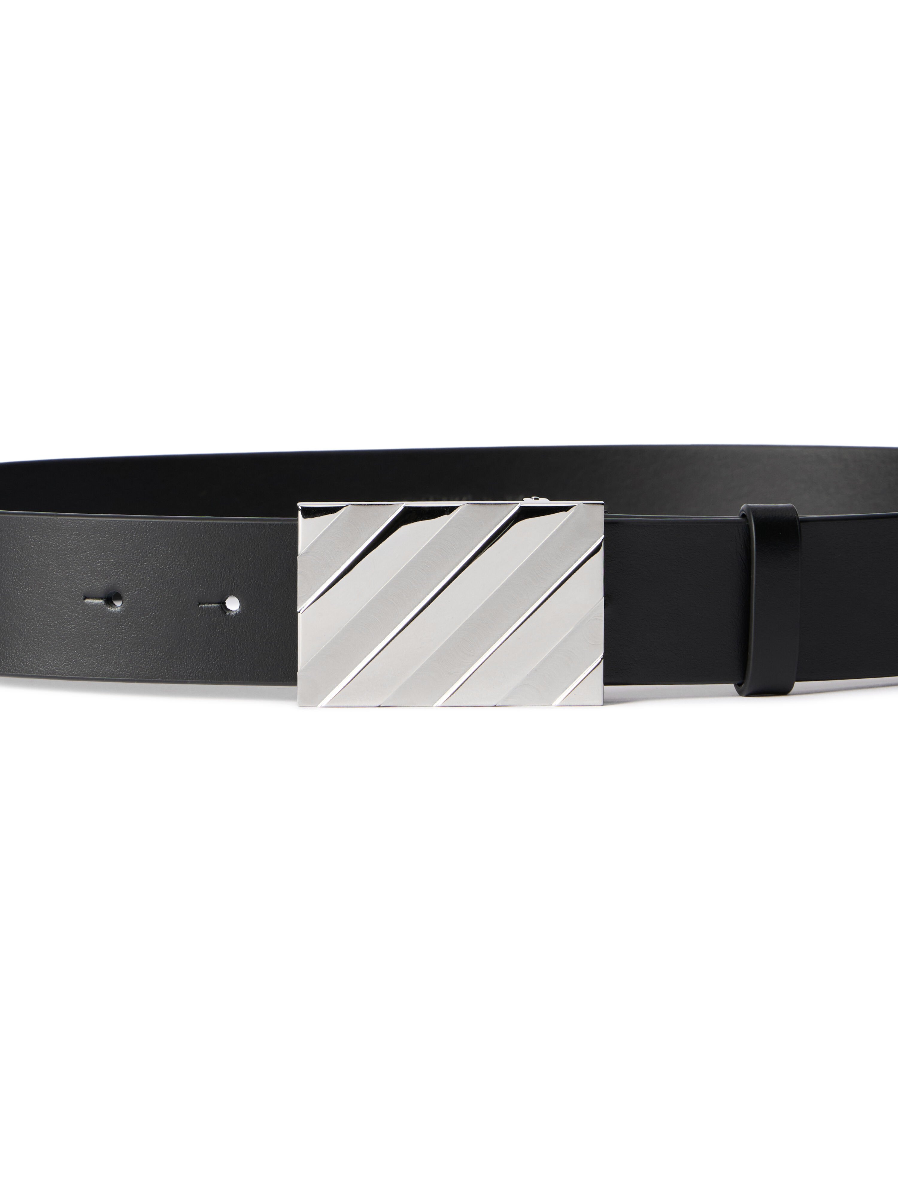 OFF WHITE Diagonal Buckle Leather Belt BLACK - SILVER OMRB14FC99LEA002