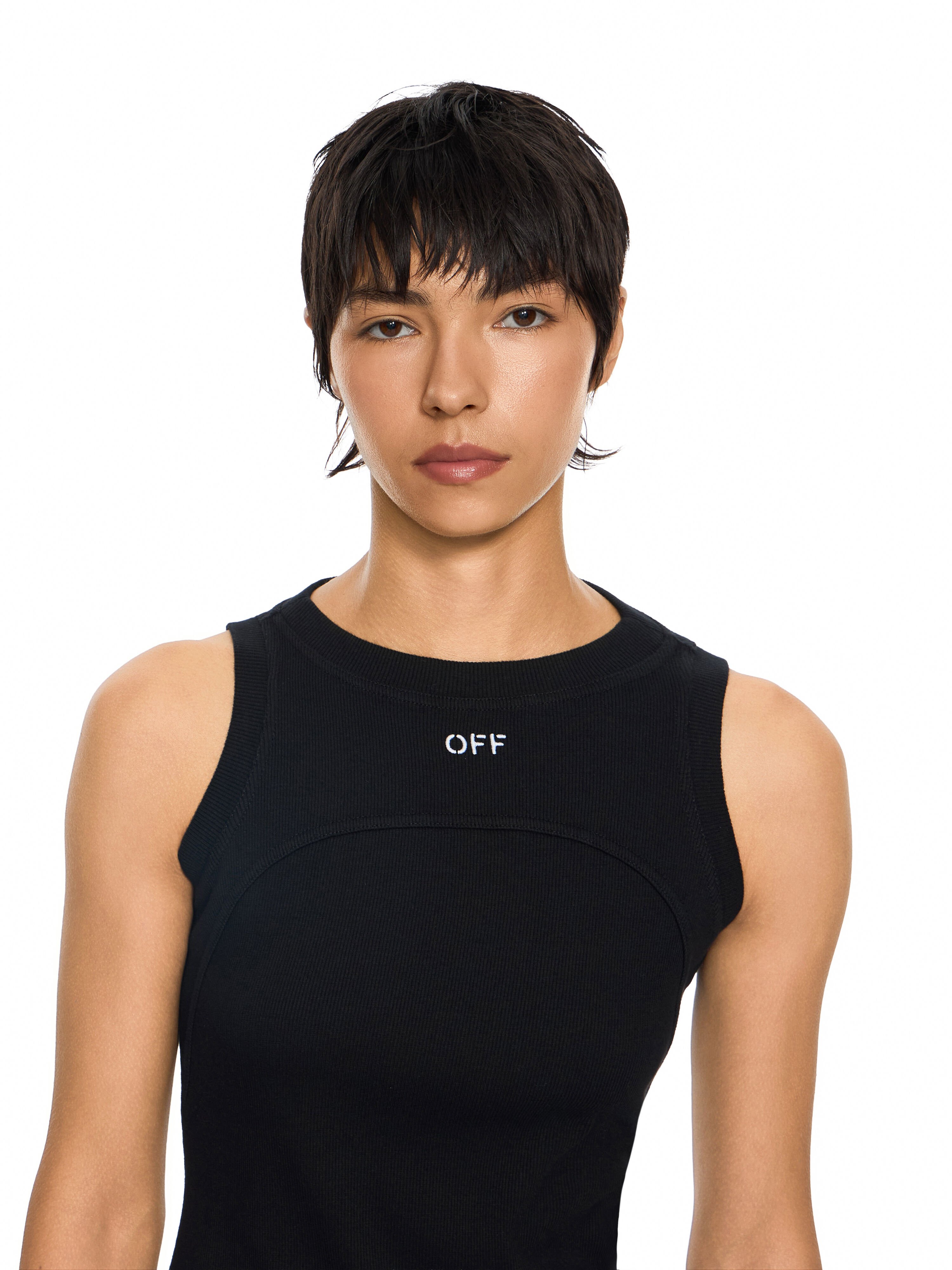 Off Stamp Ribbed Round-Neck Mini Dress OFF WHITE Off Stamp Ribbed Round-Neck Mini Dress Black-White 2FU00680T