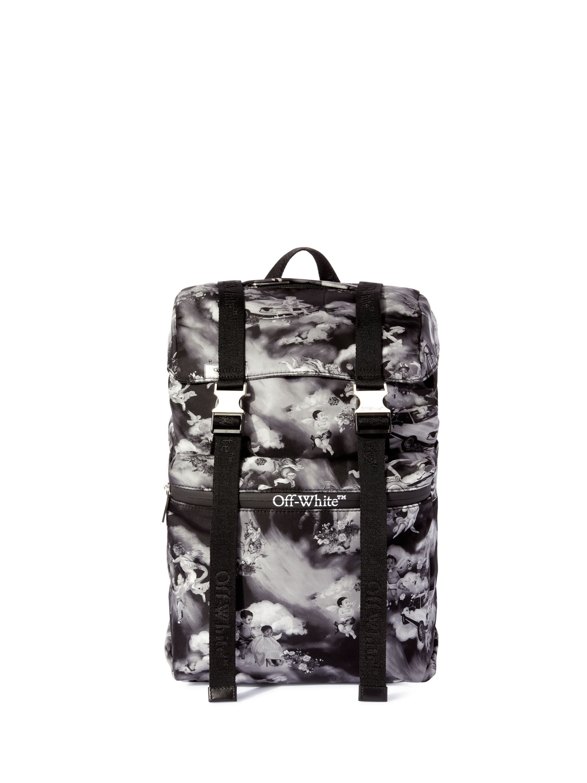 OFF WHITE Black Fresco Print Outdoor Backpack BLACK OMNB111S25FAB001