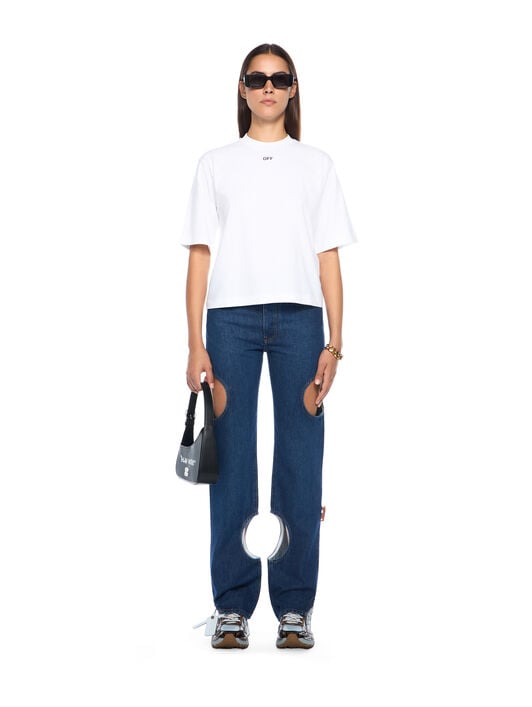 Embroidered Flowers Boxy Logo Tee OFF WHITE Embroidered Flowers Boxy Logo Tee WHITE - BLACK OWAA124F25JER001