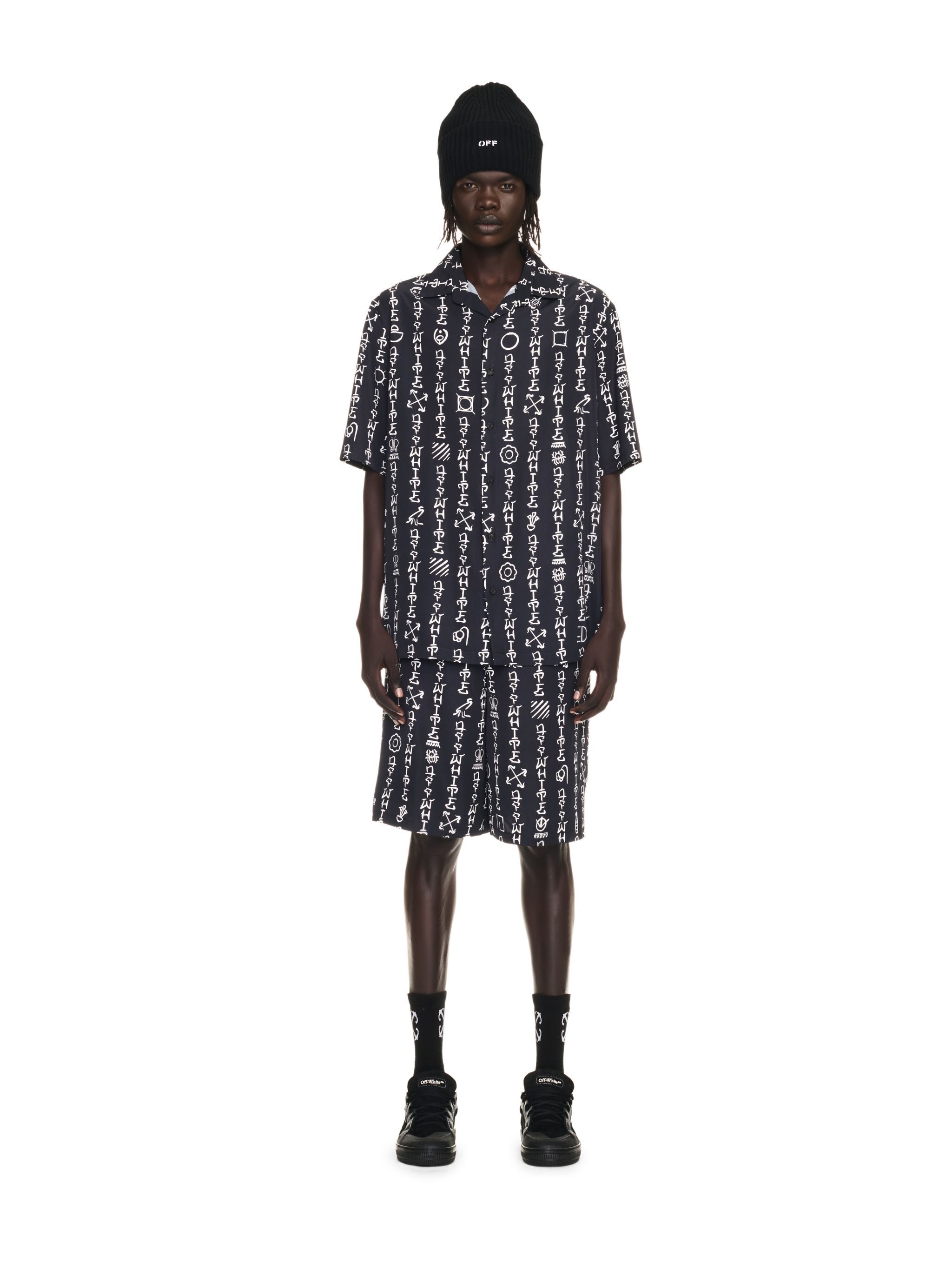 OFF WHITE Schwarzes Bowling-Hemd mit Schriftzug SCHWARZ OMGG013F24FAB004