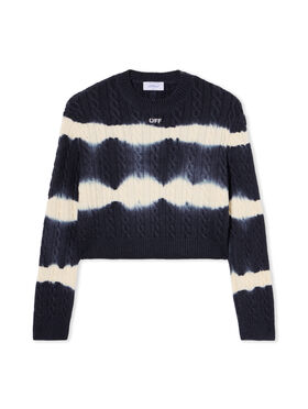 OFF WHITE Tiedye Cable Crop Crewneck Sweater BLUE IRIS-WHITE OWHE10IF25KNI001