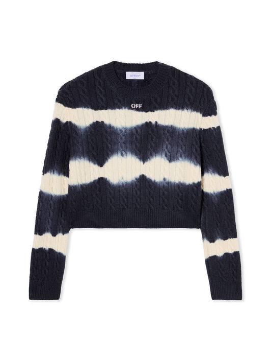 OFF WHITE Tiedye Cable Crop Crewneck Sweater BLUE IRIS-WHITE OWHE10IF25KNI001