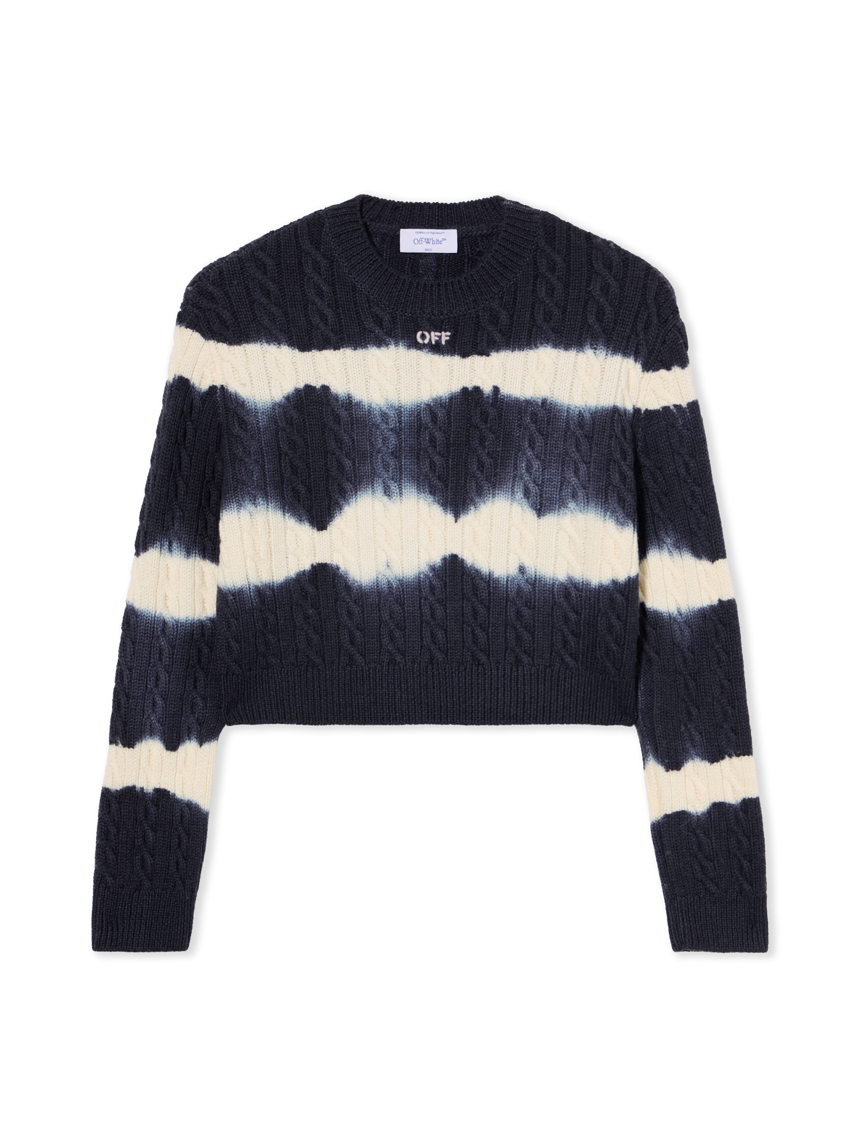 OFF WHITE Tiedye Cable Crop Crewneck Sweater BLUE IRIS-WHITE OWHE10IF25KNI001