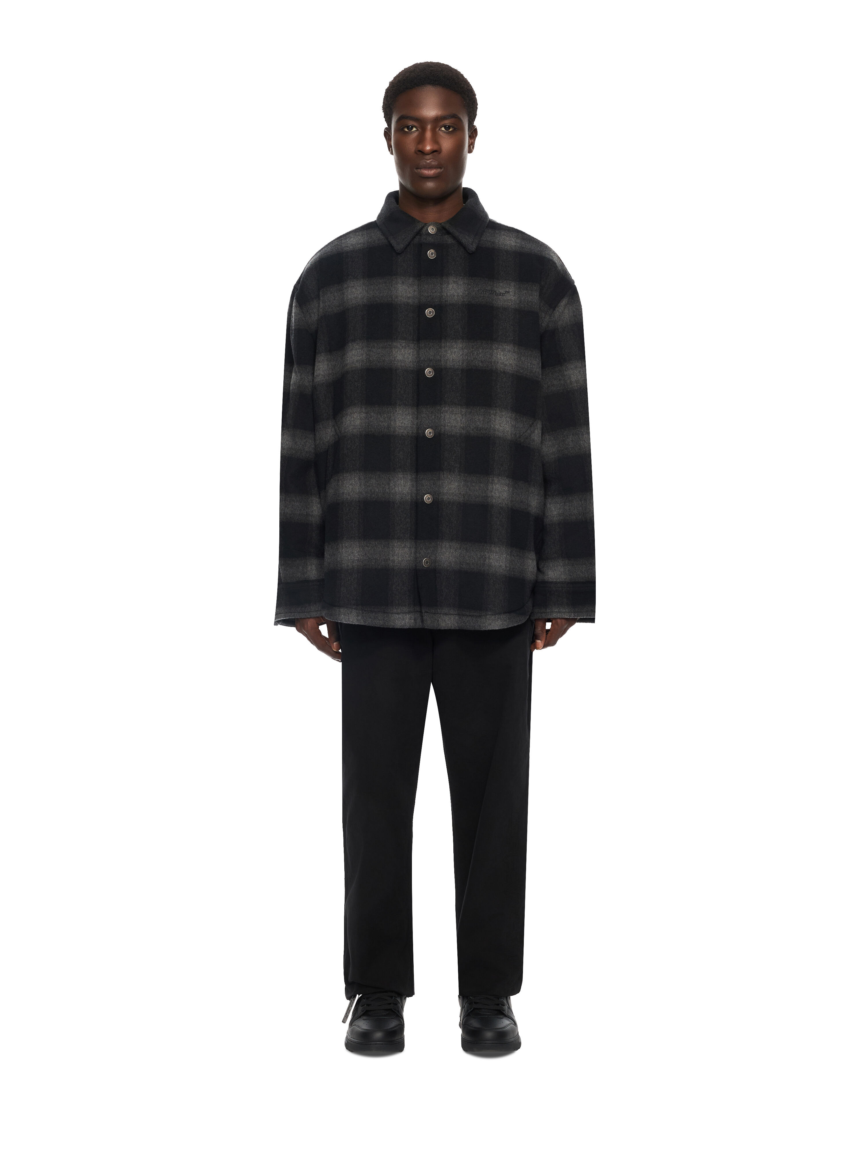 Flannel Wool Padded Overshirt Coat OFF WHITE Flannel Wool Padded Overshirt Coat BLACK 44MER09TF26F001
