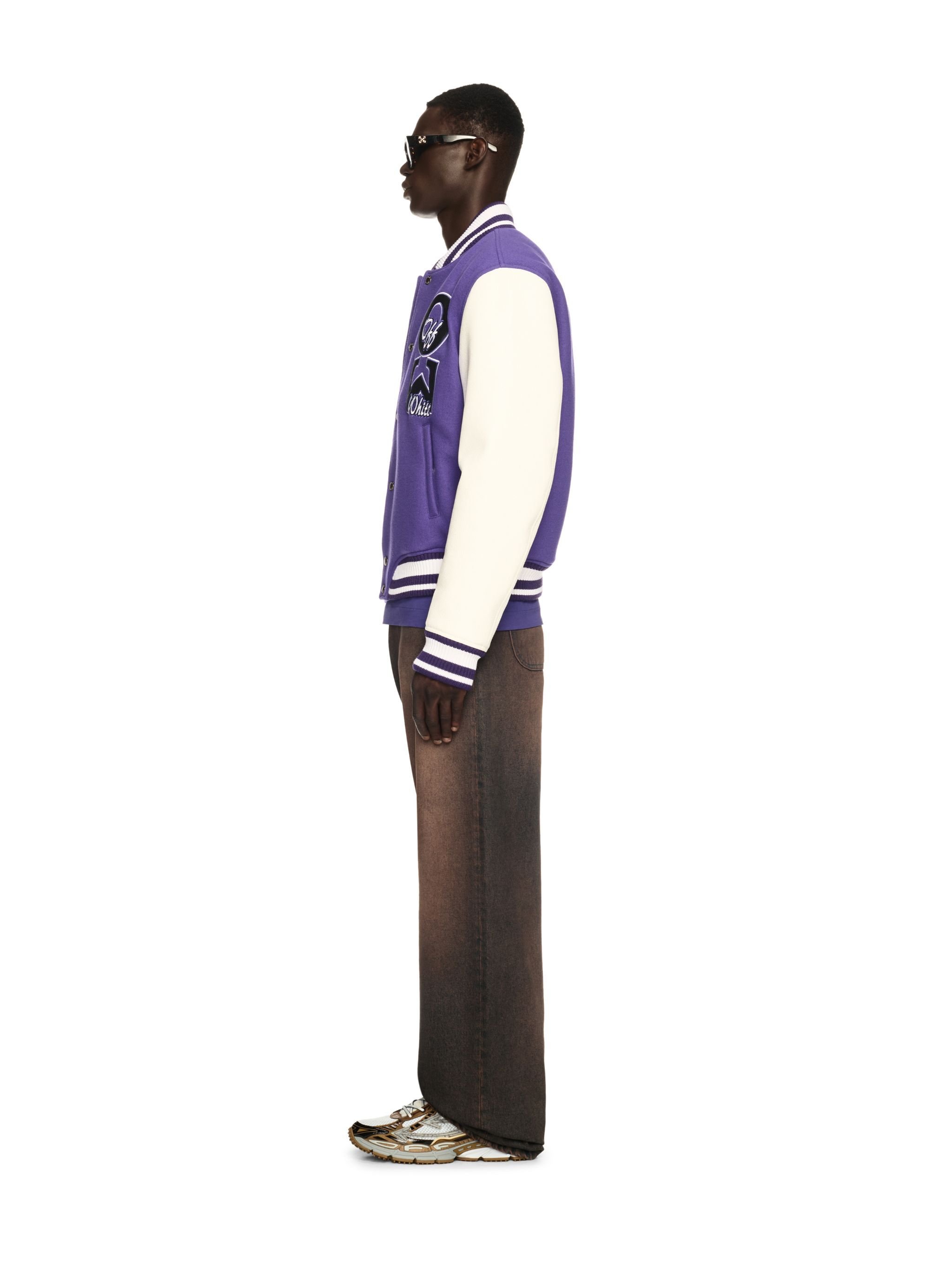 OFF WHITE Time Leather/Wool Varsity Jacket PURPLE OMJA122S25LEA001