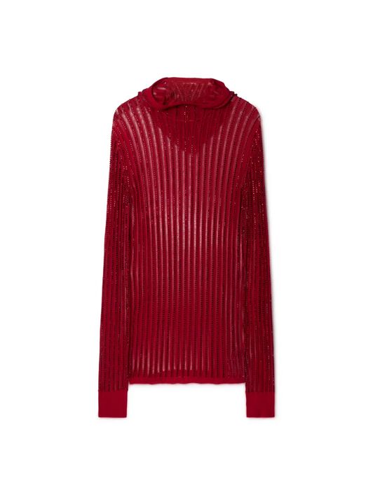 OFF WHITE Crystal Light Rib Knit Hoodie RED OMHU032Z25KNI001