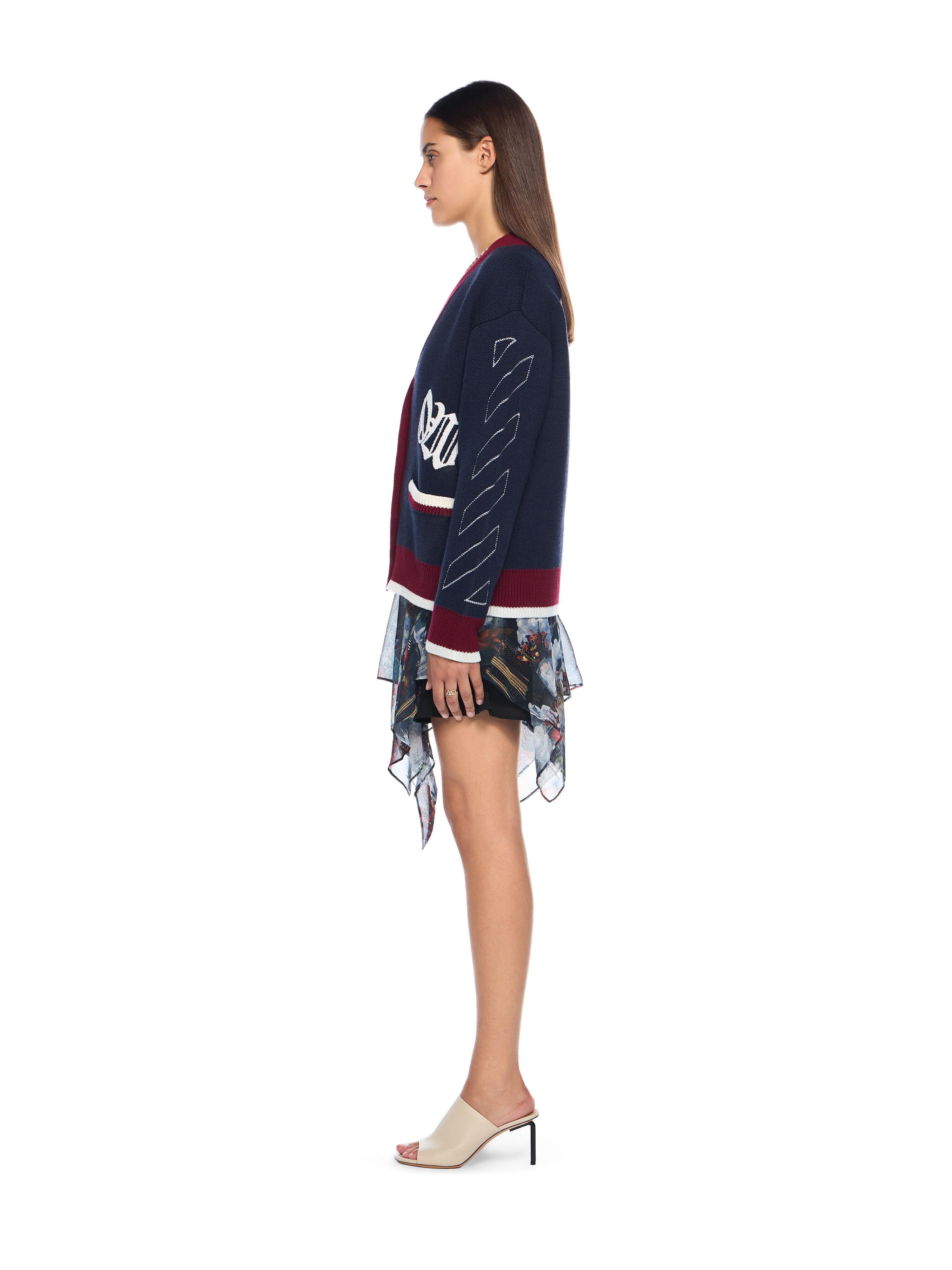 OFF WHITE Jacquard Knit Varsity Cardigan BLUE IRIS-WHITE OWHB04GF25KNI001