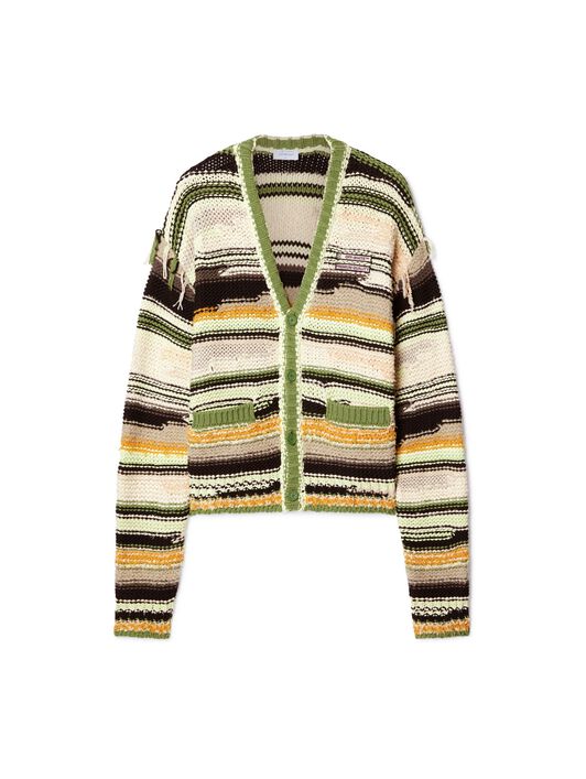 OFF WHITE Green Premium Quality Striped Knit Cardigan NEUTRALS OMHB02FS25KNI001
