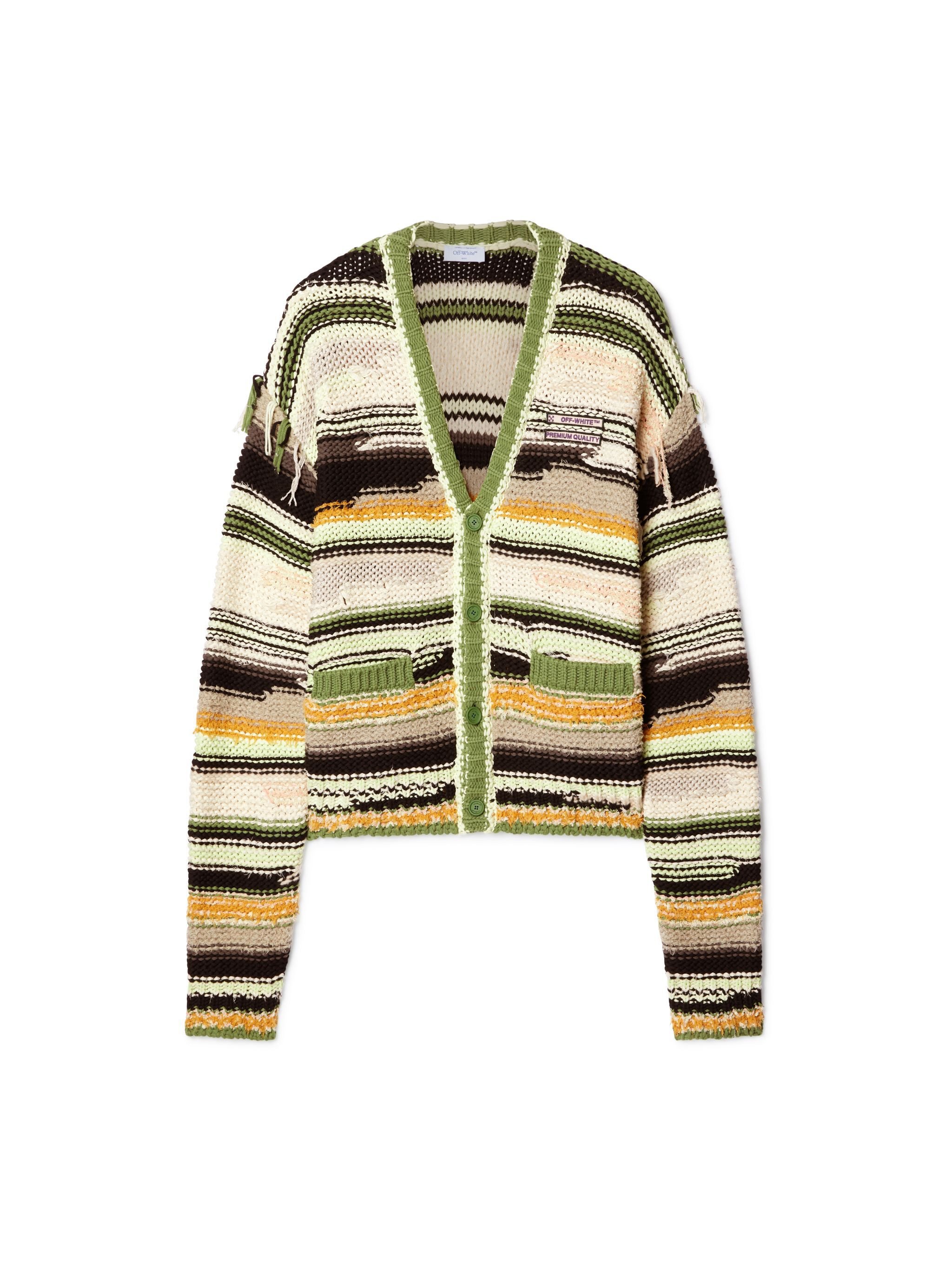 OFF WHITE Green Premium Quality Striped Knit Cardigan NEUTRALS OMHB02FS25KNI001