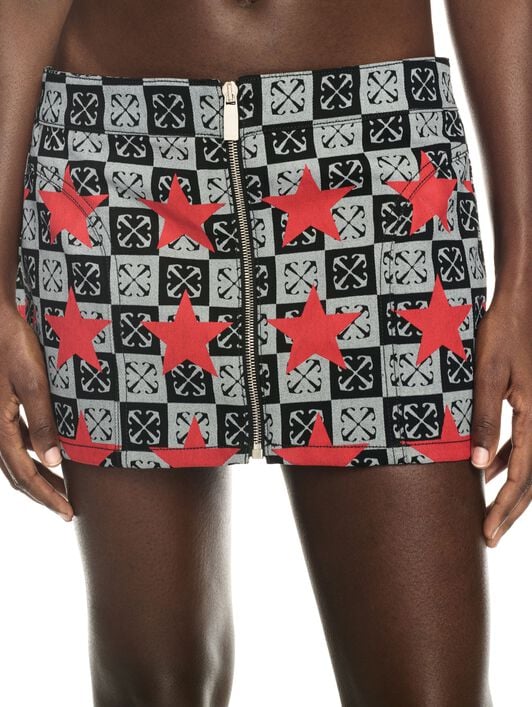 Printed Star Denim Skirt OFF WHITE Printed Star Denim Skirt BLACK OWYF02AW24DEN001
