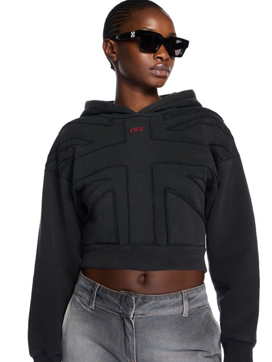 Union Appliqué Crop Logo Hoodie OFF WHITE Union Appliqué Crop Logo Hoodie WASHED BLACK-RED DAHLIA OWBB056F25FLE001