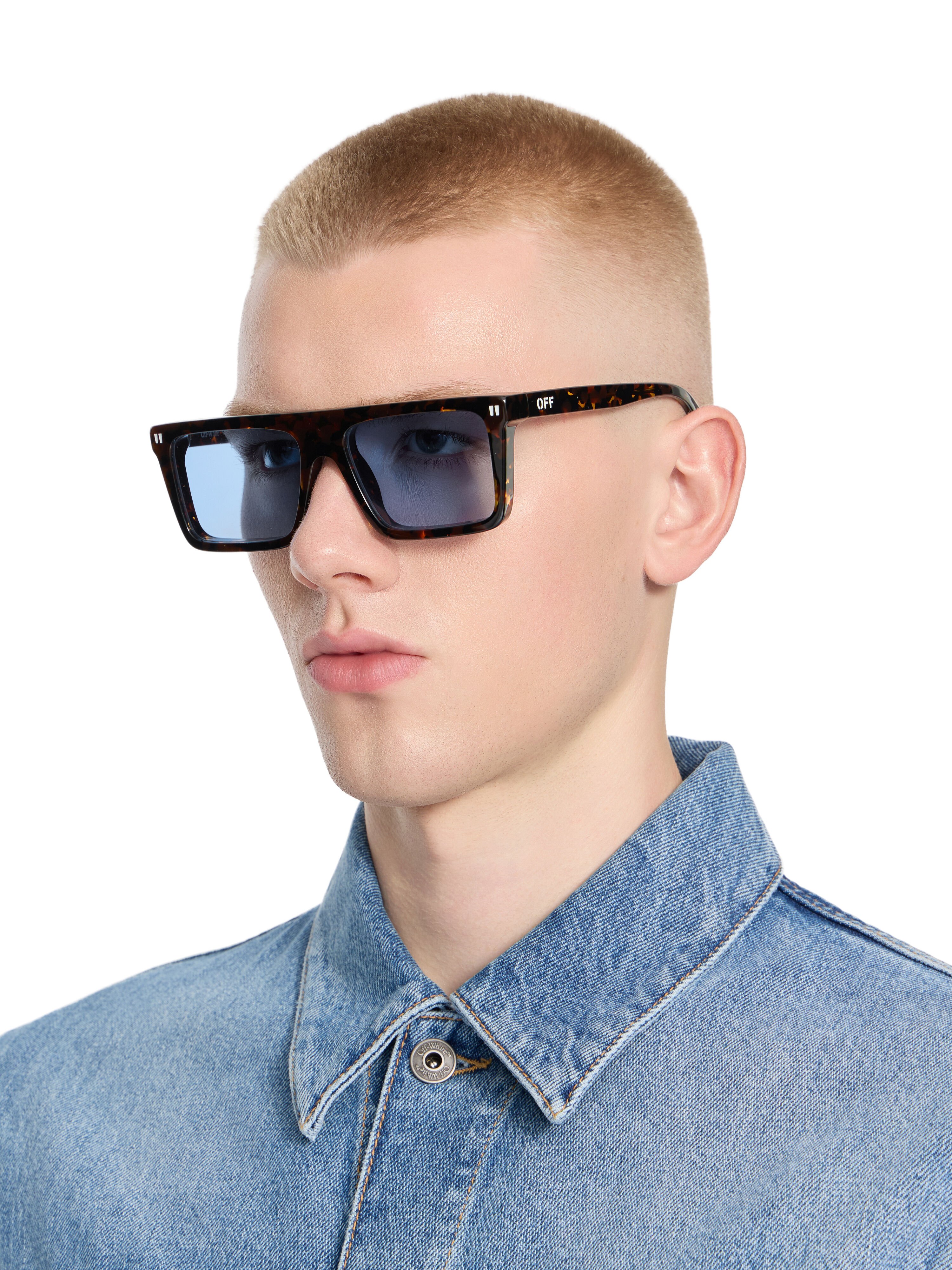 OFF WHITE Bridgeport Blue Lens Sunglasses SHINY WHITE OW1045604556