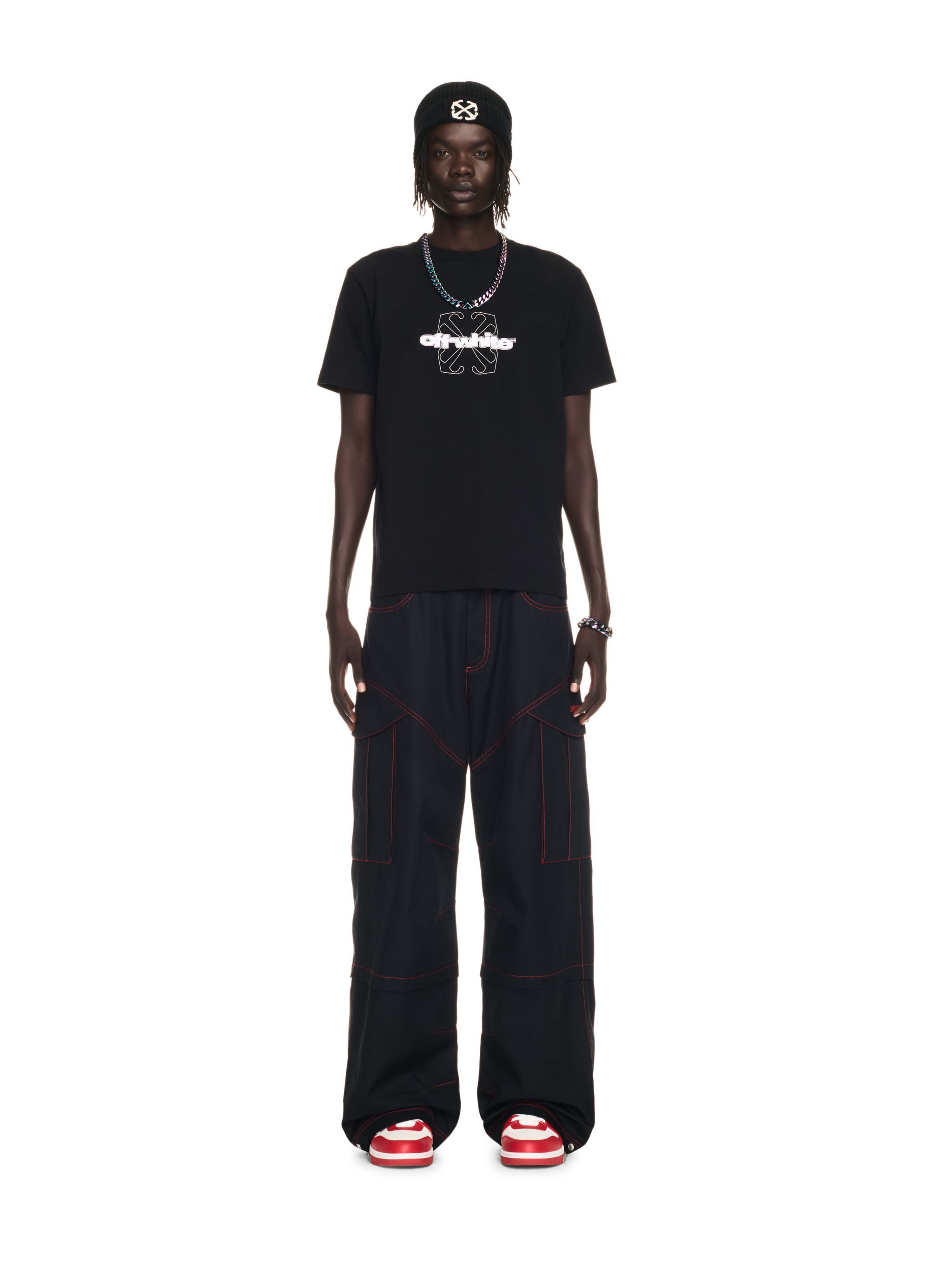 OFF WHITE Black Flock Arrow Slim S/S Tee BLACK OMAA027F24JER007