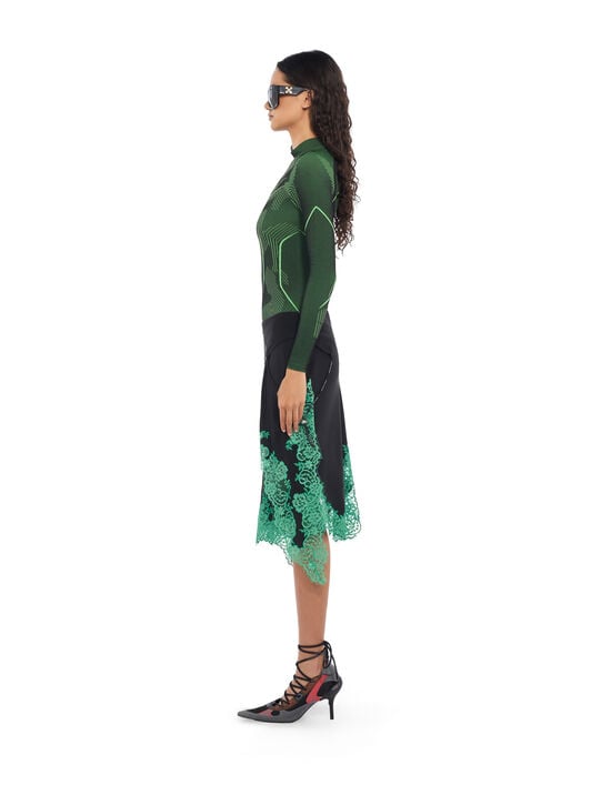 OFF WHITE Silk Lingerie Corset Midi Skirt Black Kelly Green 2FS00746B