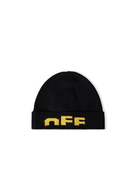 OFF WHITE Type Logo Beanie BLACK - YELLOW OBLC001F25KNI002