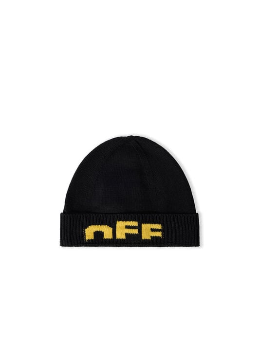 OFF WHITE Type Logo Beanie BLACK - YELLOW OBLC001F25KNI002