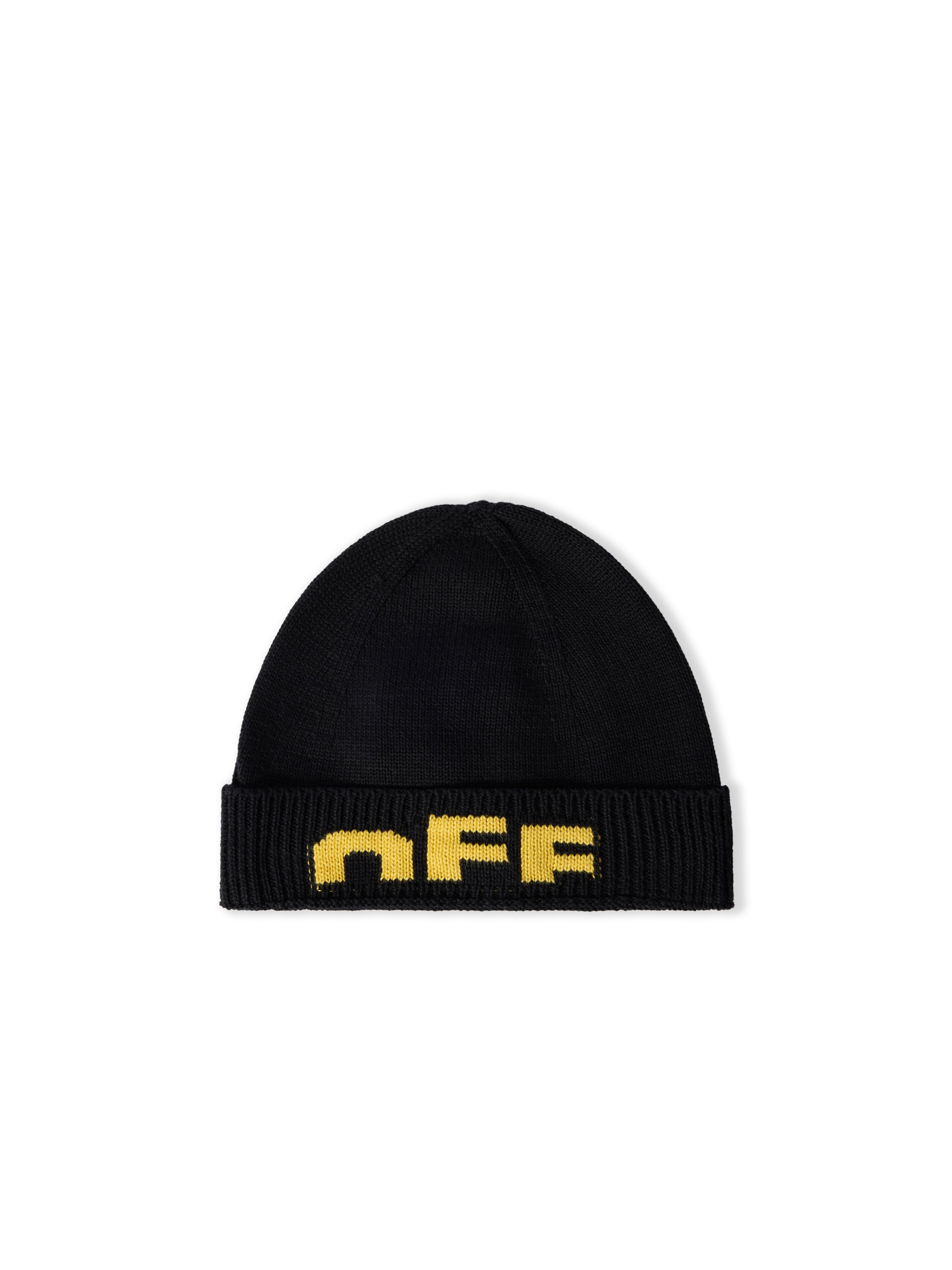 OFF WHITE Type Logo Beanie BLACK - YELLOW OBLC001F25KNI002