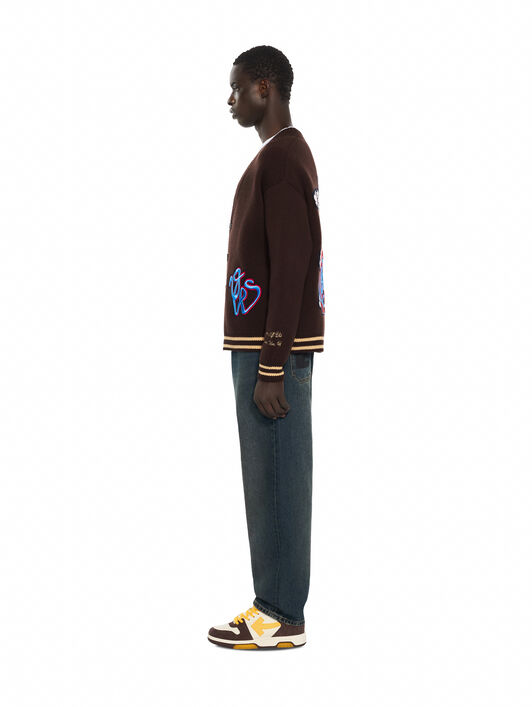 OFF WHITE College Varsity Knit Cardigan FRENCH ROAST 44MHB019F26K001
