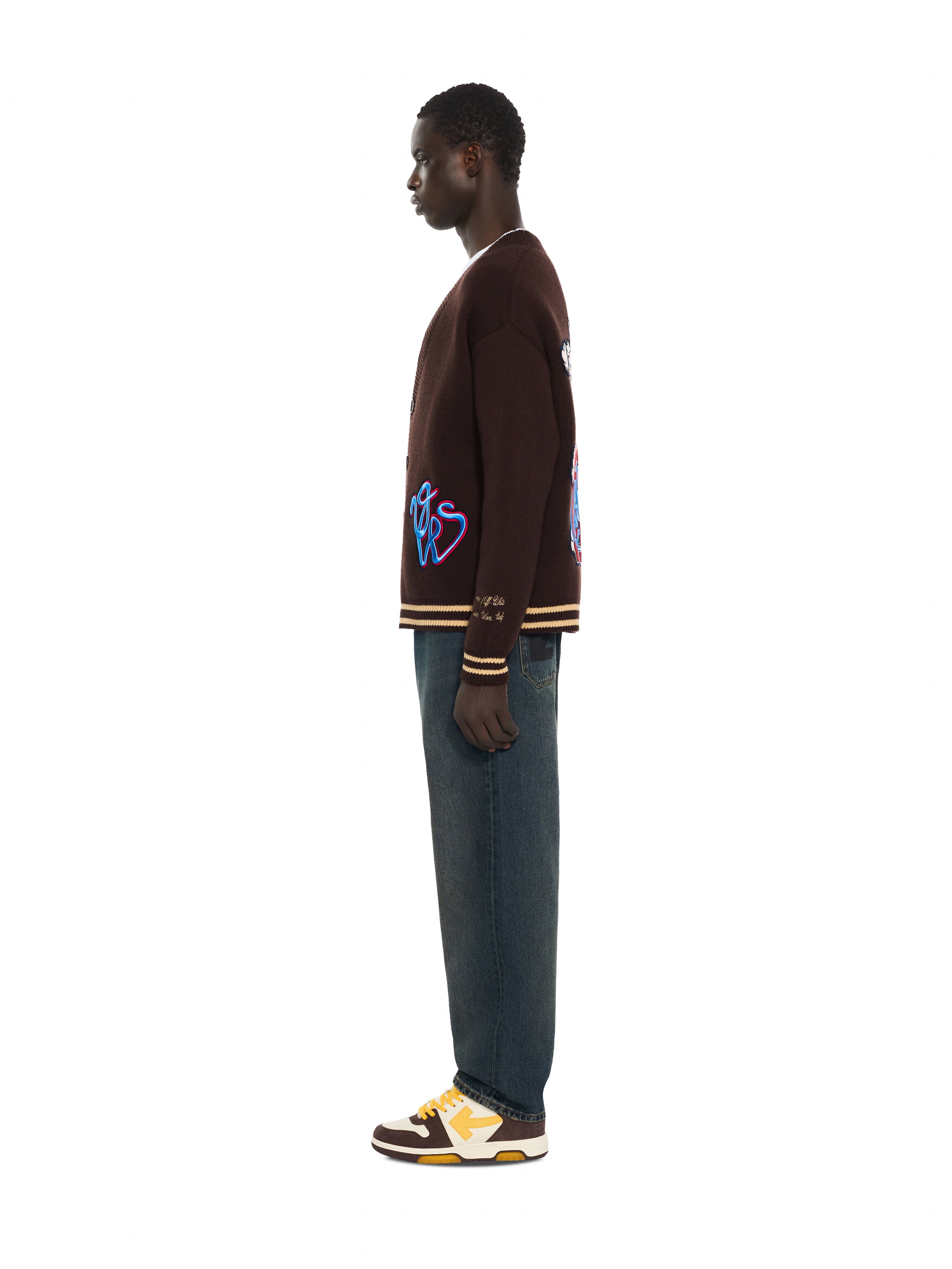 OFF WHITE College Varsity Knit Cardigan FRENCH ROAST 44MHB019F26K001