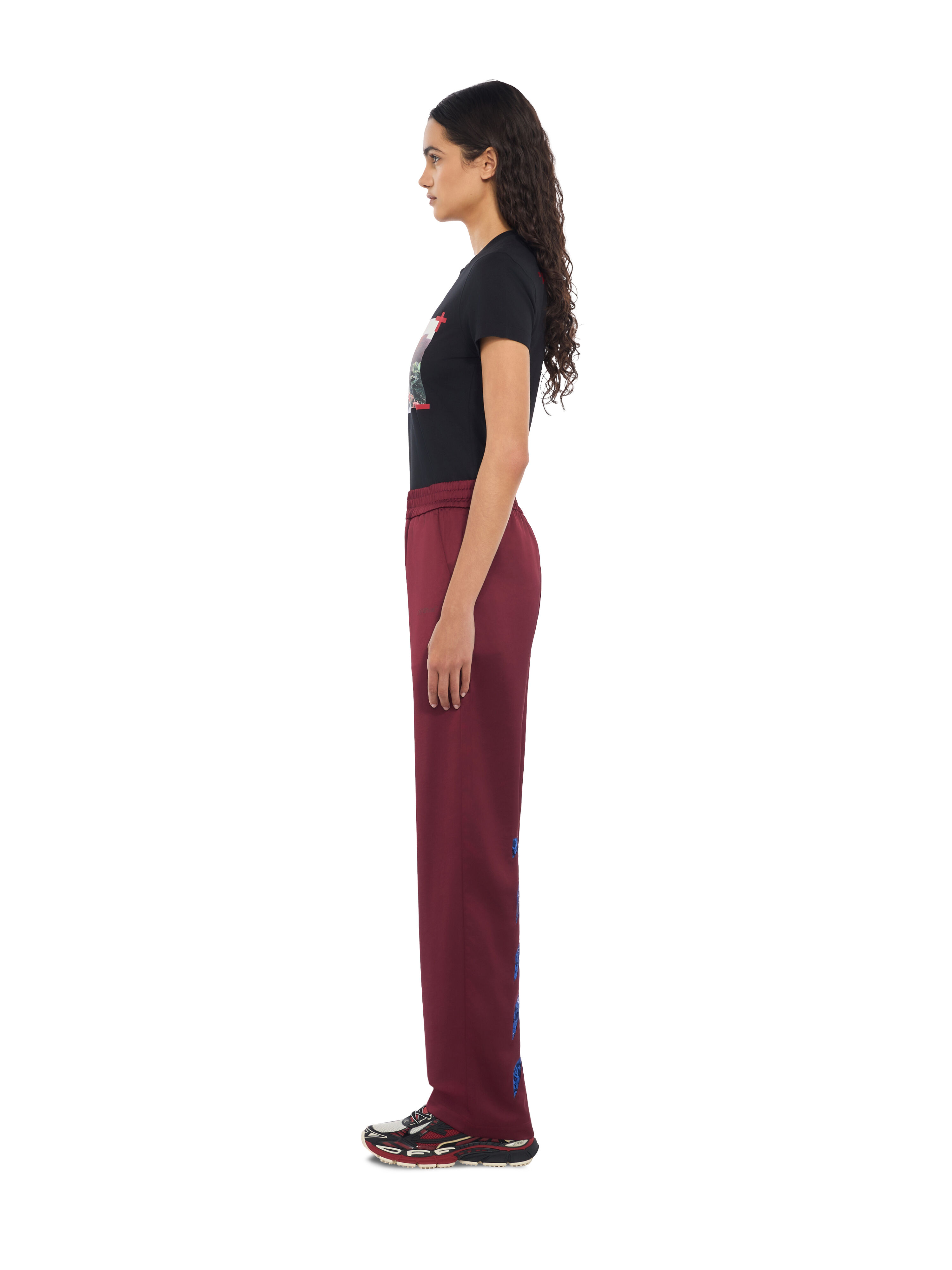 OFF WHITE Diag Lace Satin Track Pants Rumba Red Nautical Blue 2FH00861B