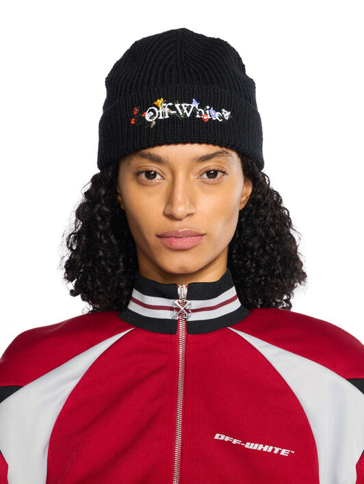 OFF WHITE Floral Embroidered Beanie BLACK - MULTICOLOR OWLC017F25KNI001