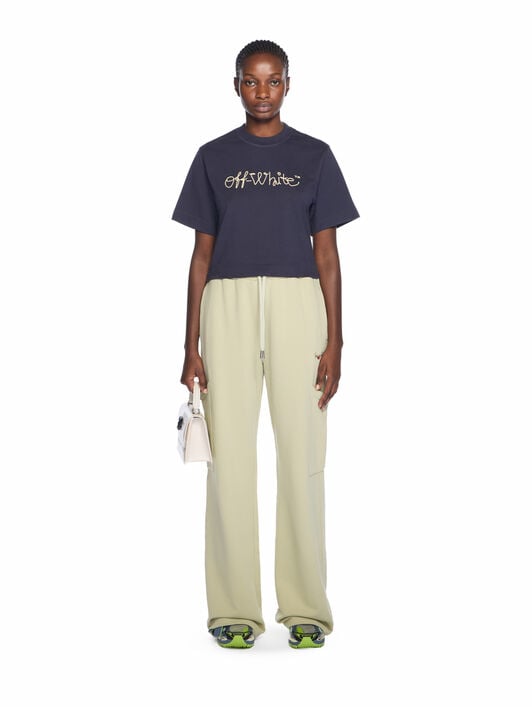 Embroidered Script Logo Crop Logo Tee OFF WHITE Embroidered Script Logo Crop Logo Tee DARK SAPPHIRE-DOUBLE CREAM OWAA090F25JER003