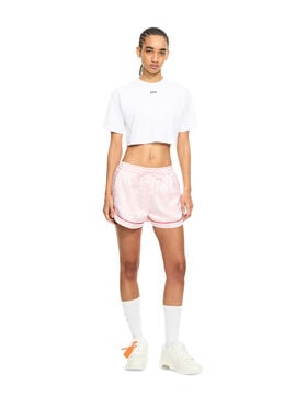 OFF WHITE Off Stamp Ribbed Cropped T-Shirt White-Black 2AA081C99JER004