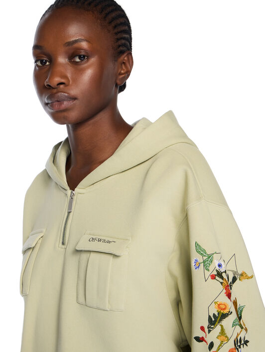 OFF WHITE Bookish Flowers Crop Hoodie ALFALFA-BLACK OWBB06BF25FLE001