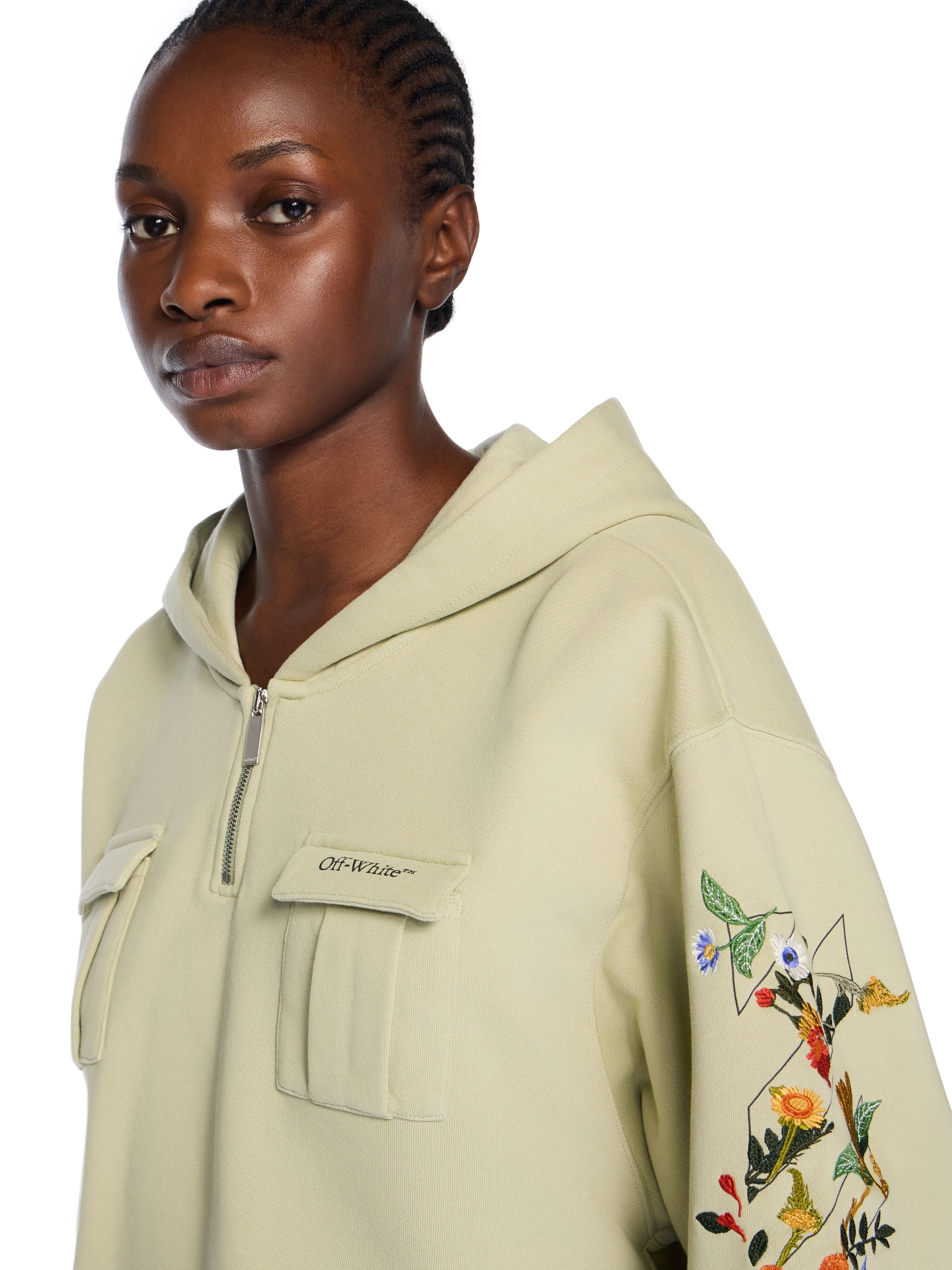 OFF WHITE Bookish Flowers Crop Hoodie ALFALFA-BLACK OWBB06BF25FLE001