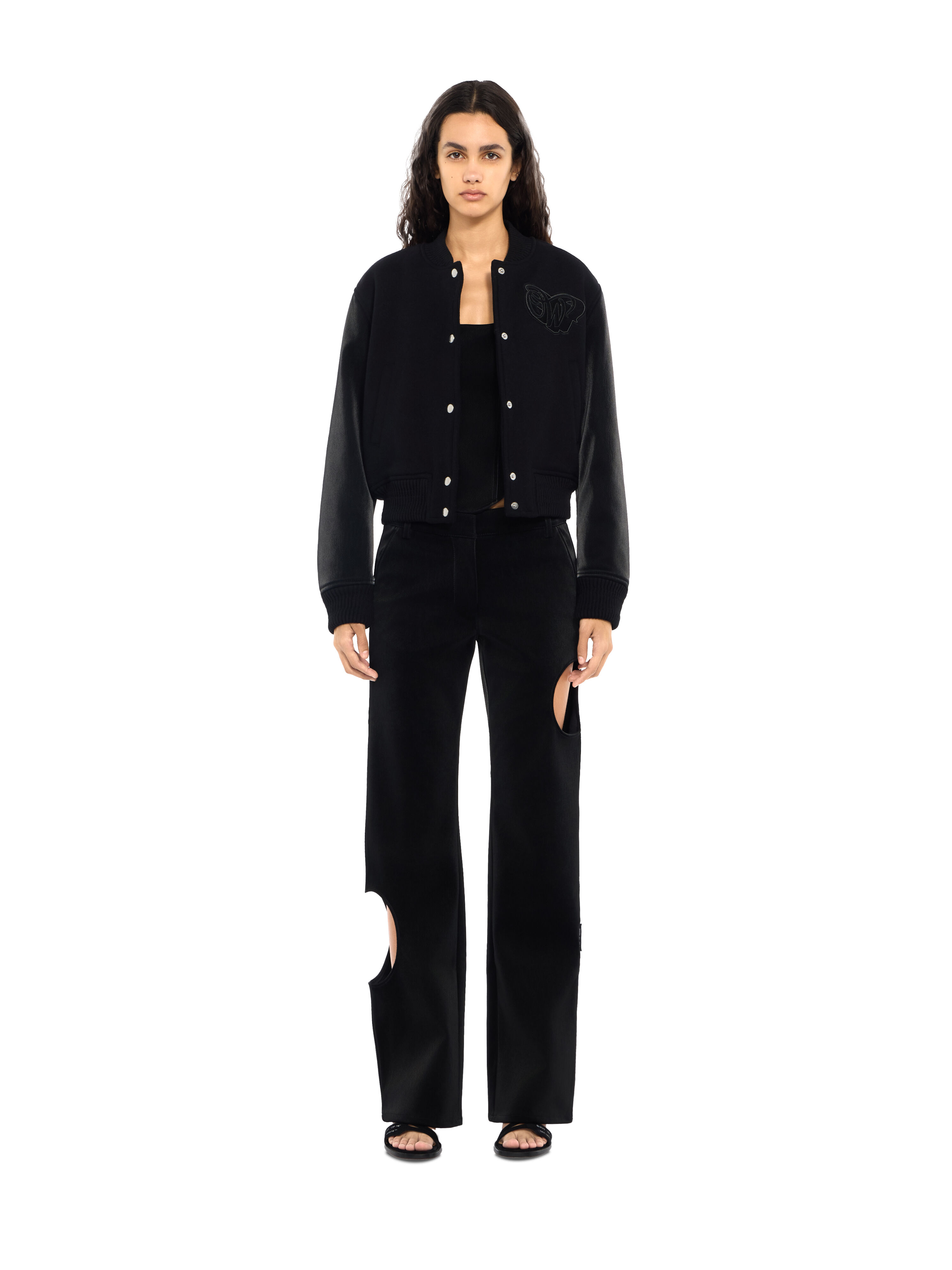 Velvet-Coated Varsity Jacket OFF WHITE Velvet-Coated Varsity Jacket Black-Black 2FG00403T
