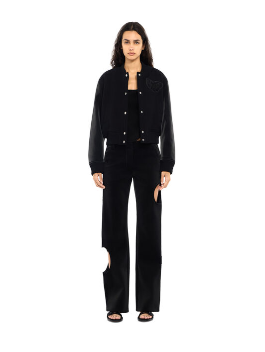 Velvet-Coated Varsity Jacket OFF WHITE Velvet-Coated Varsity Jacket Black-Black 2FG00403T